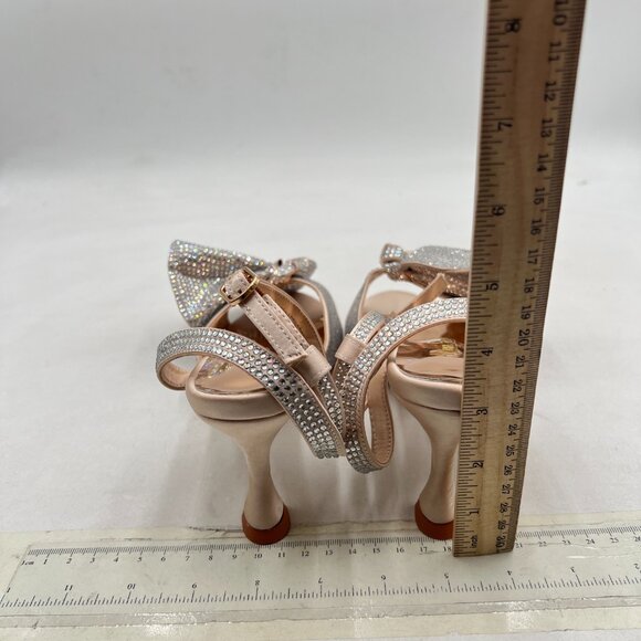 Milooey shoes Gold Glitter Rhinestone Bow Crystal Ankle Strap High Heels Sandal - Picture 5 of 8